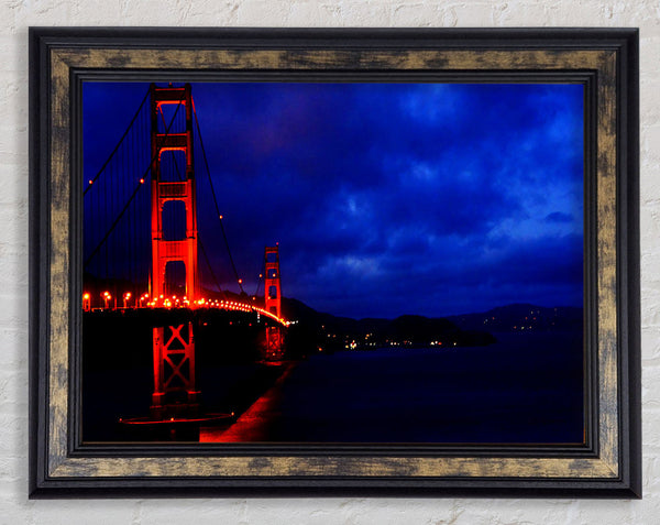 Golden Gate Bridge Red Lights Framed Print