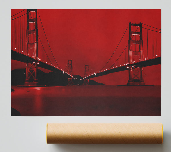Golden Gate Bridge Twins Red Poster