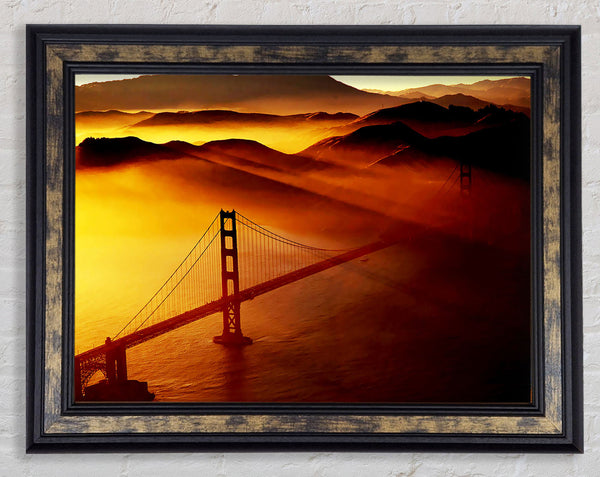 Goldon Gate Bridge Sunshine Mist Morning Framed Print