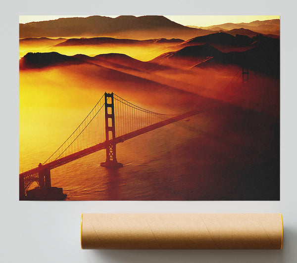 Goldon Gate Bridge Sunshine Mist Morning Poster