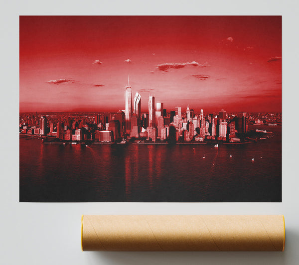 Hong Kong From Afar Red Print