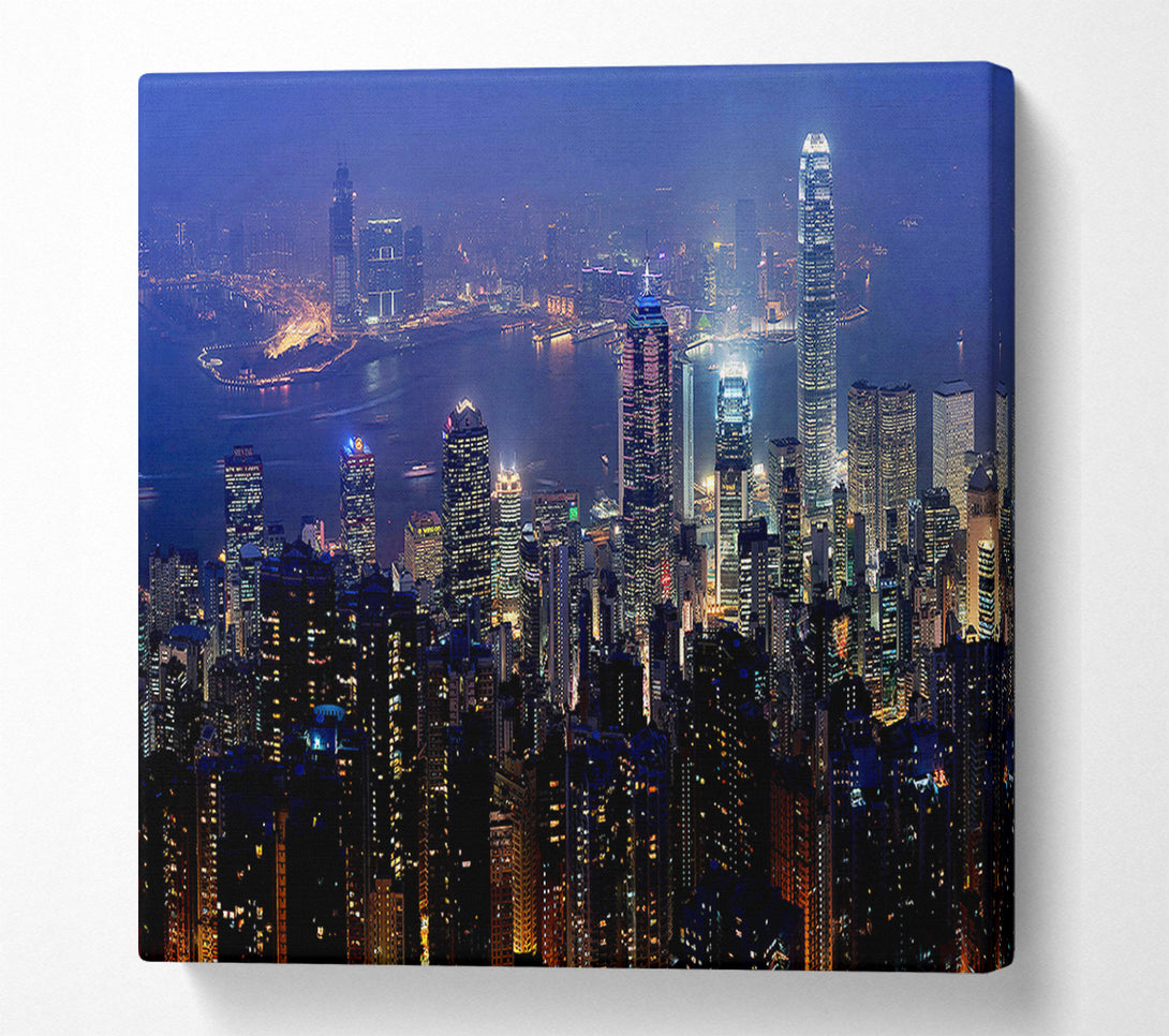  A Canvas Print of Hong Kong Harbour Night Mist Canvas Print