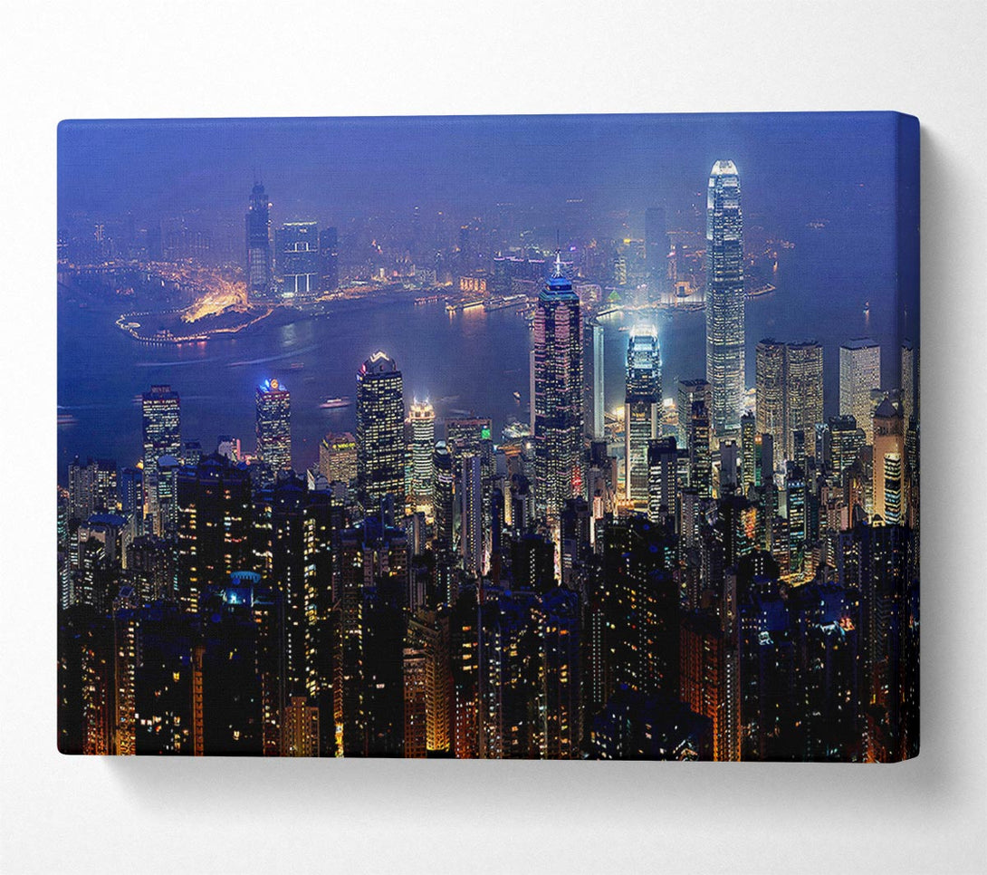  A Canvas Print of Hong Kong Harbour Night Mist Canvas Print