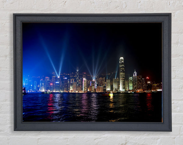 Hong Kong Strobe Light Reflections Framed Print