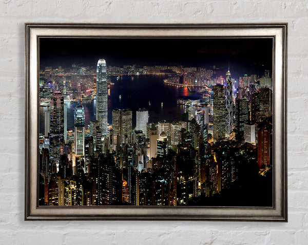 Hong Kong Waters At Night Framed Print