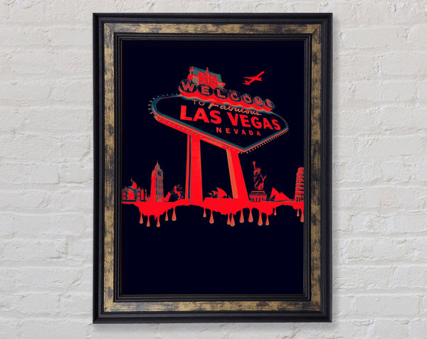 Las Vegas Sign Red Black Framed Print