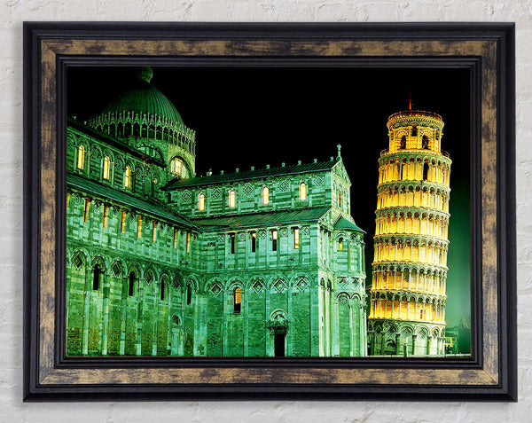 Leaning Tower Of Pisa Green Hue Framed Print