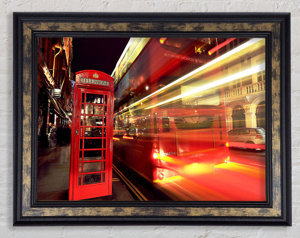 London Red Night Bus Blur Framed Print
