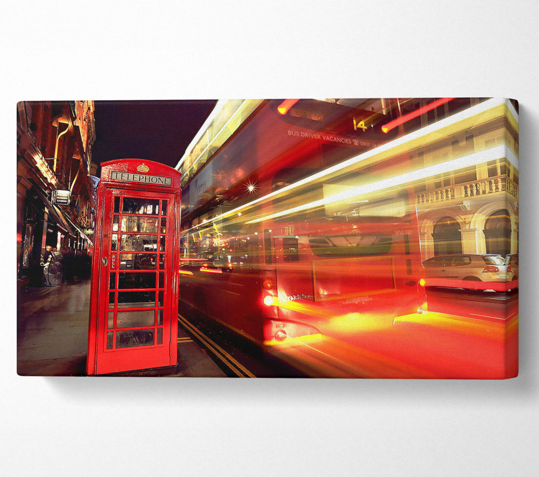  A Canvas Print of London Red Night Bus Blur Canvas Wall Art