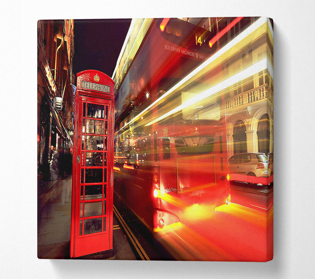  A Canvas Print of London Red Night Bus Blur Canvas Wall Art