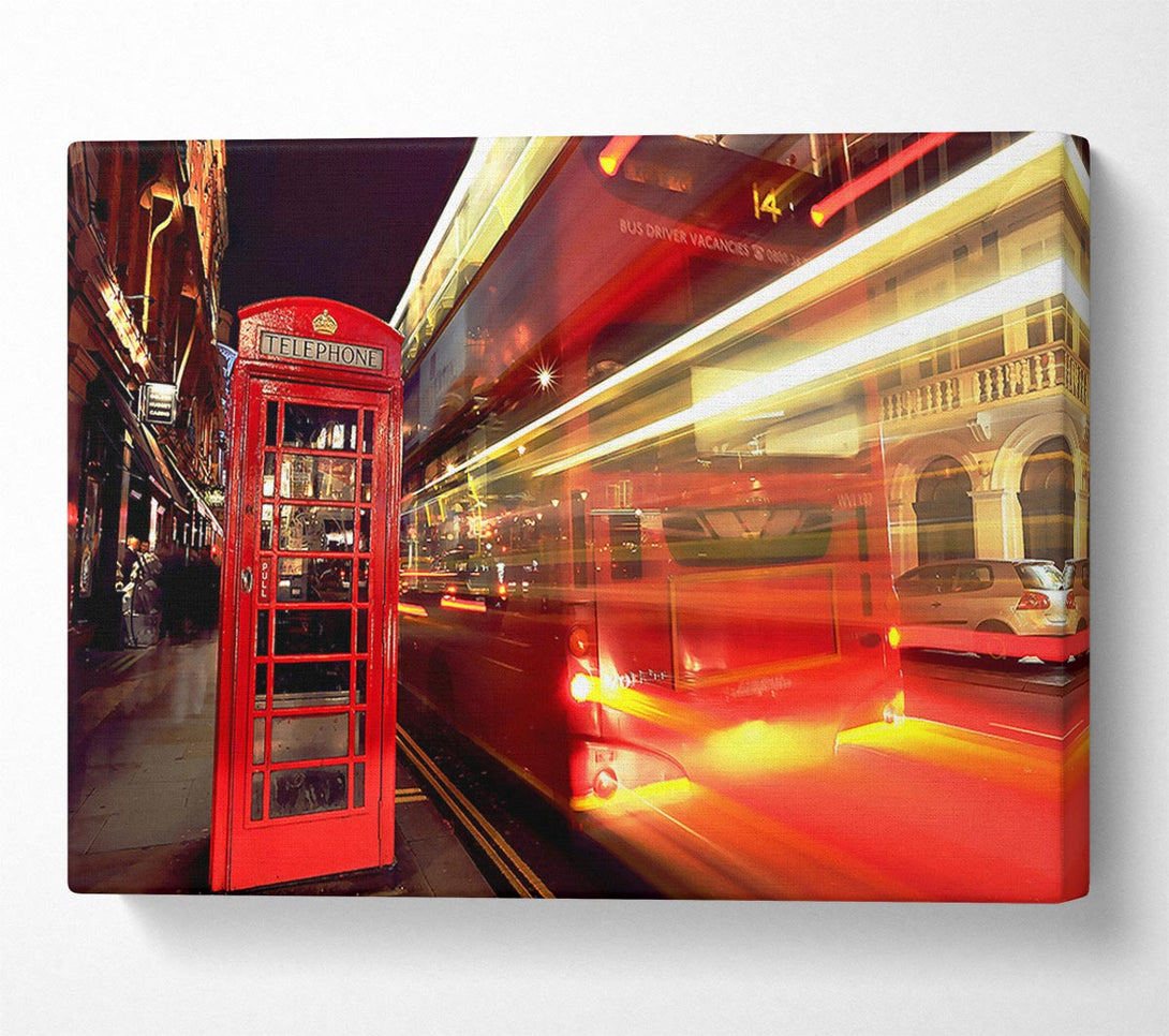  A Canvas Print of London Red Night Bus Blur Canvas Wall Art