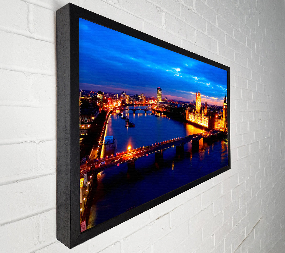  A Canvas Print of London Ariel View Night Blues Canvas Wall Art