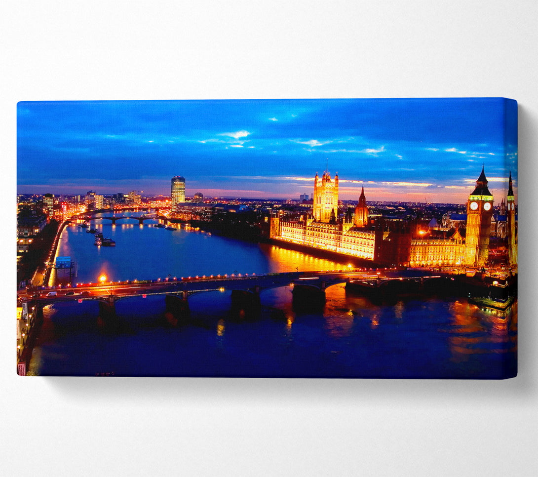  A Canvas Print of London Ariel View Night Blues Canvas Wall Art