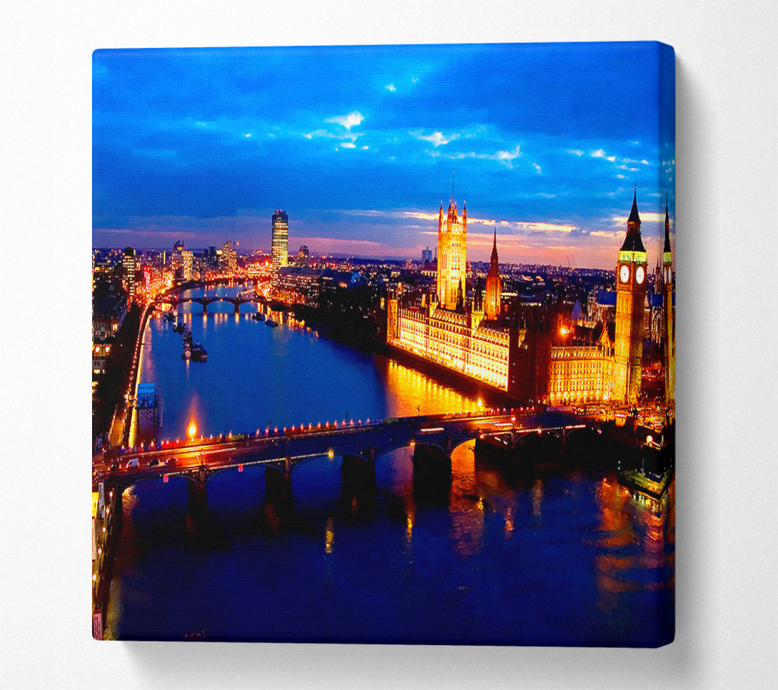  A Canvas Print of London Ariel View Night Blues Canvas Wall Art