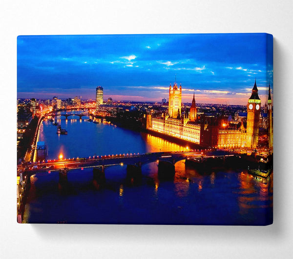  A Canvas Print of London Ariel View Night Blues Canvas Wall Art