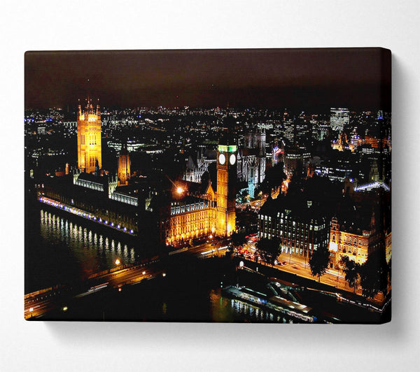  A Canvas Print of London Ariel View Night Lights Canvas Wall Art