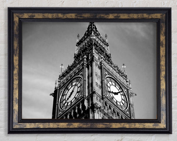 London Big Ben Close-Up B n W Framed Print