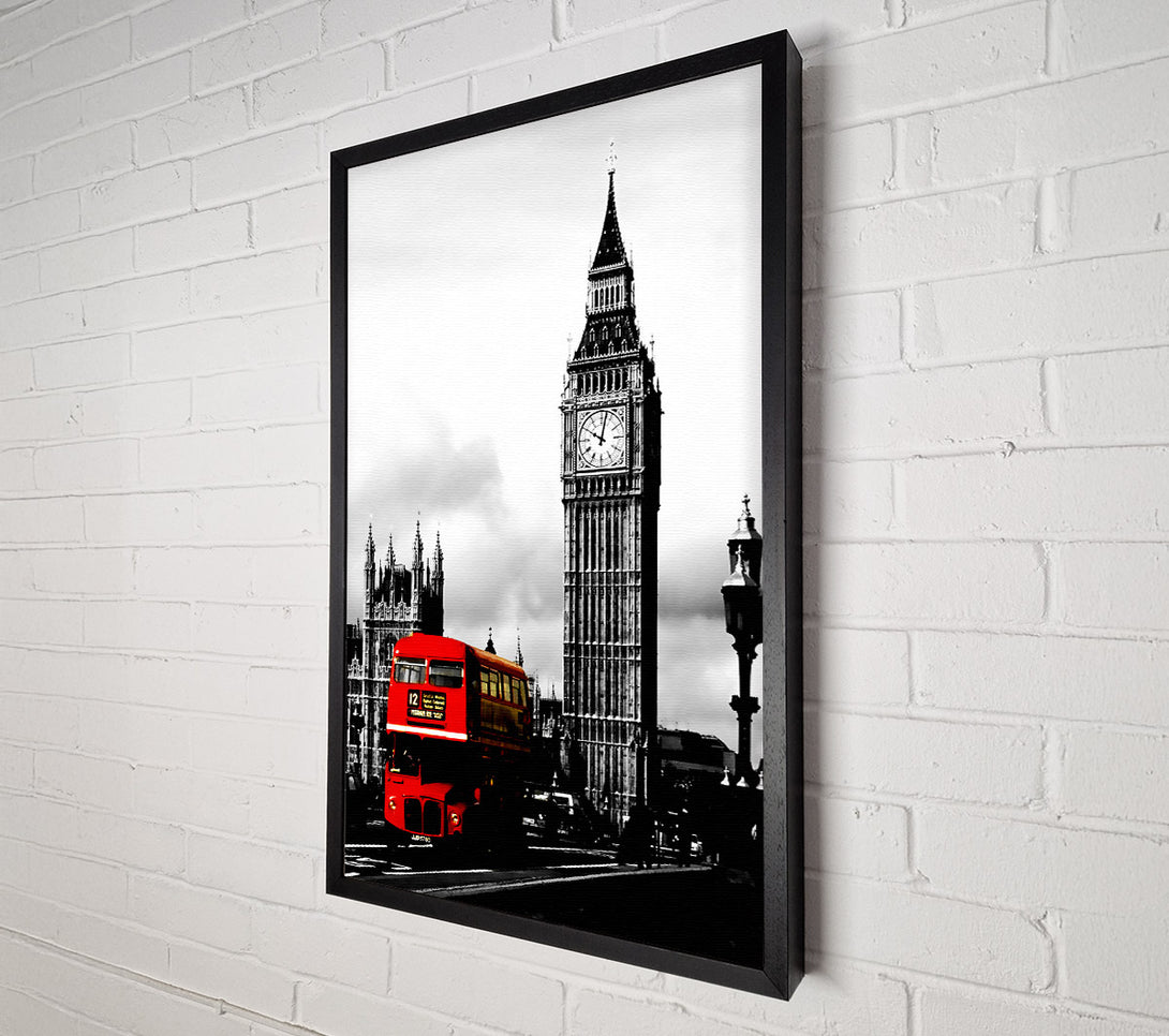  A Canvas Print of London Big Ben Red Bus B n W Canvas Print