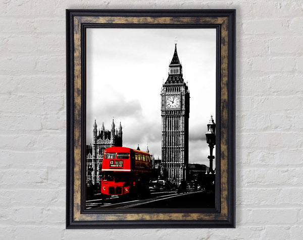 London Big Ben Red Bus B n W Framed Print