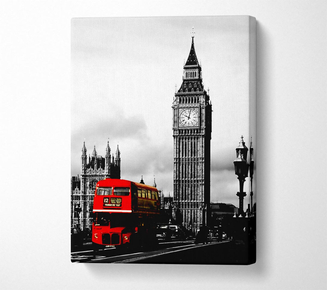  A Canvas Print of London Big Ben Red Bus B n W Canvas Print