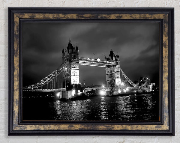 London Bridge At Night B n W Framed Print