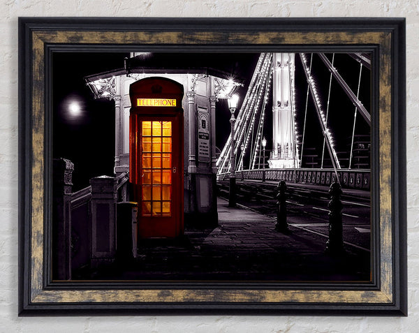 London Bridge Telephone Box Red B n W Framed Print