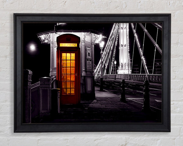 London Bridge Telephone Box Red B n W Framed Print