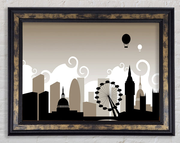 London City Outline Beige Framed Print