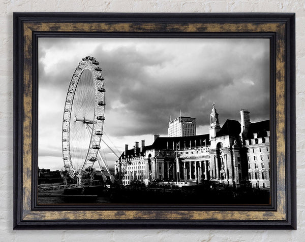 London Eye Clouds B n W Framed Print