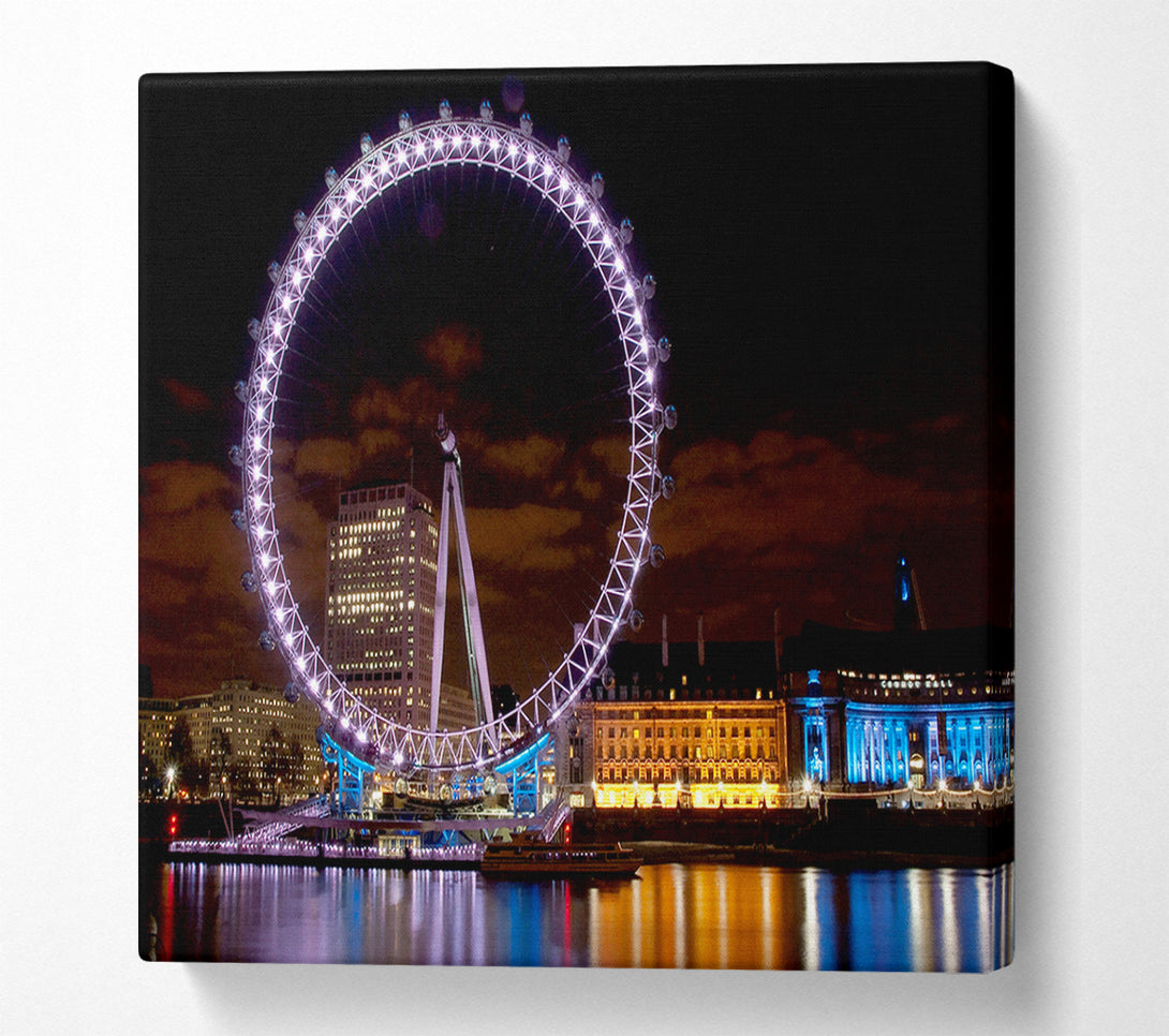  A Canvas Print of London Eye Water Lights Canvas Print