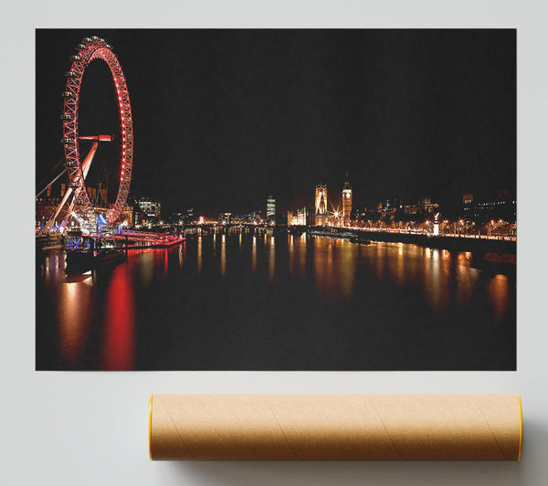 London Eye Red Water Reflections Giclee Print