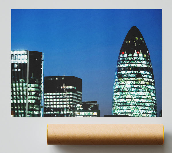 London Gherkin Night Lights Print
