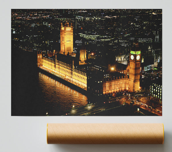 London Houses Of Parliament Ariel View Poster