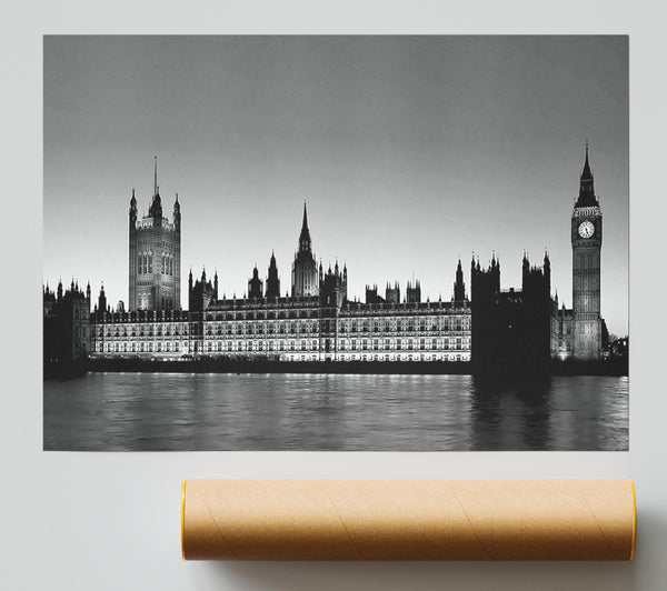 London Houses Of Parliament B N W Poster