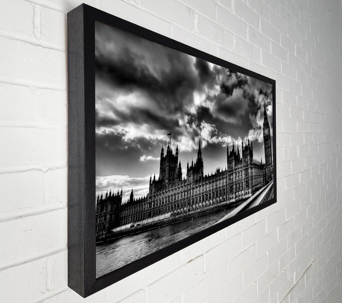  A Canvas Print of London Houses Of Parliament B n W Storm Clouds Canvas Wall Art