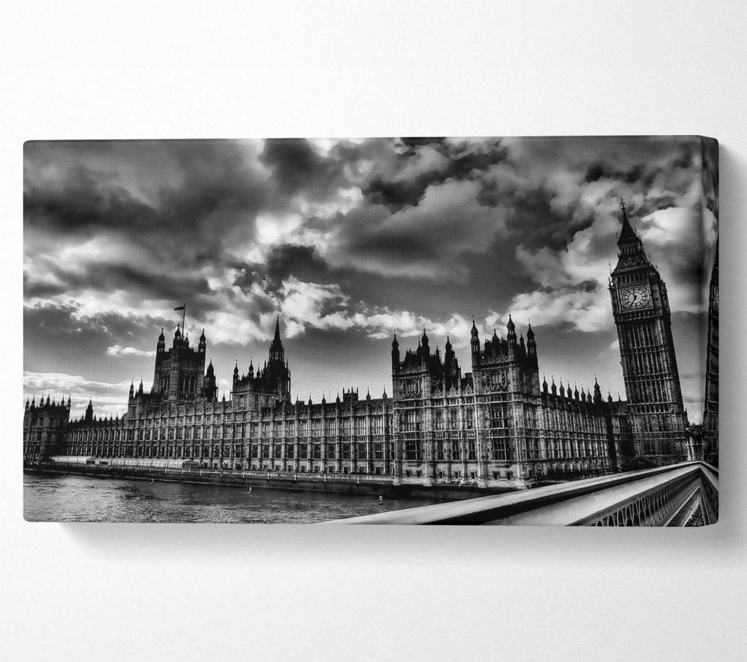  A Canvas Print of London Houses Of Parliament B n W Storm Clouds Canvas Wall Art