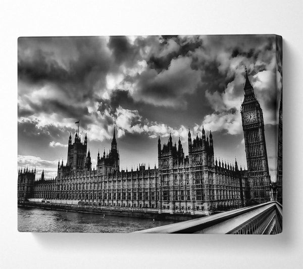  A Canvas Print of London Houses Of Parliament B n W Storm Clouds Canvas Wall Art