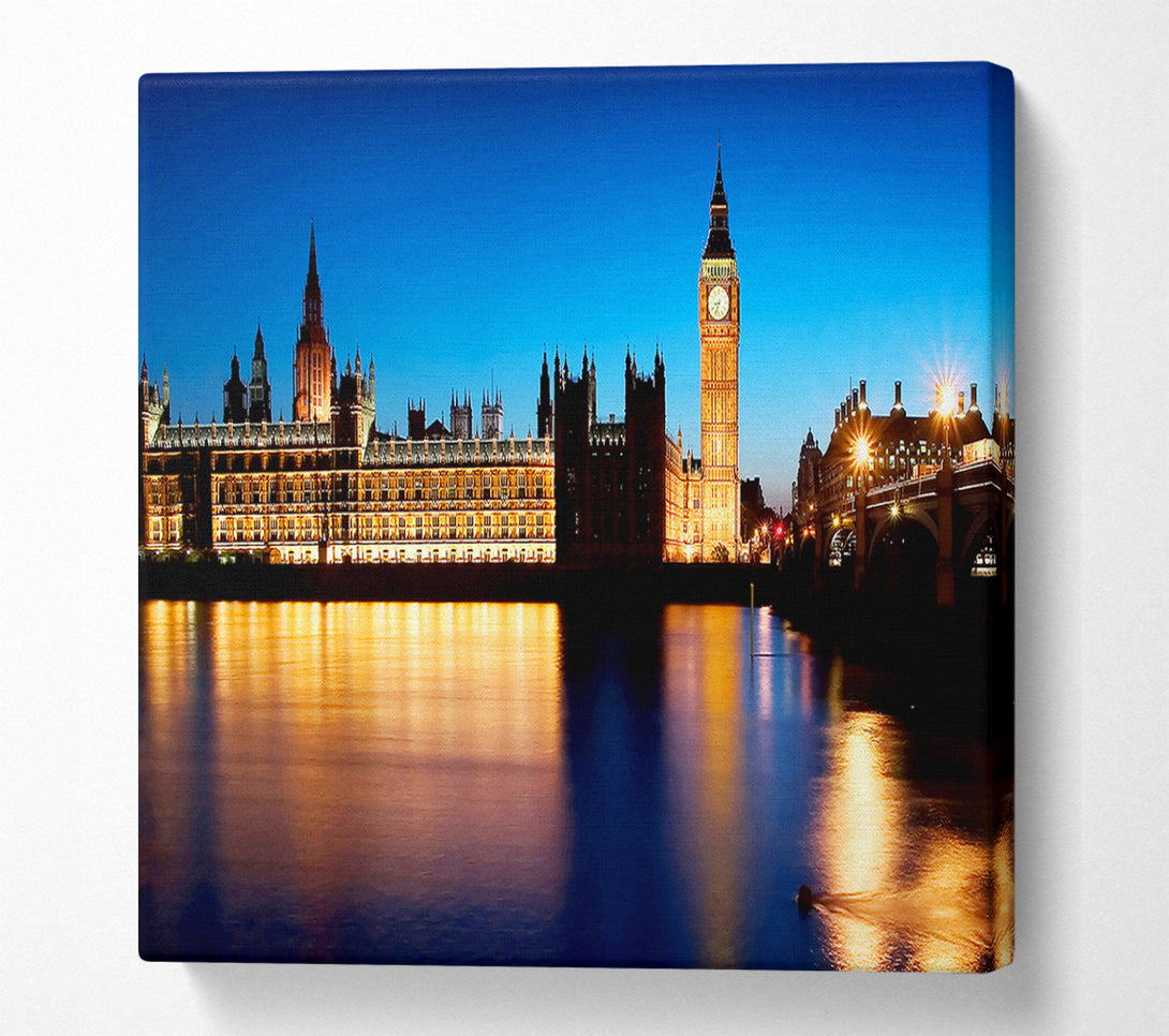  A Canvas Print of London Houses Of Parliament Night Reflections Canvas Print