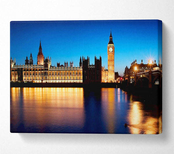  A Canvas Print of London Houses Of Parliament Night Reflections Canvas Print
