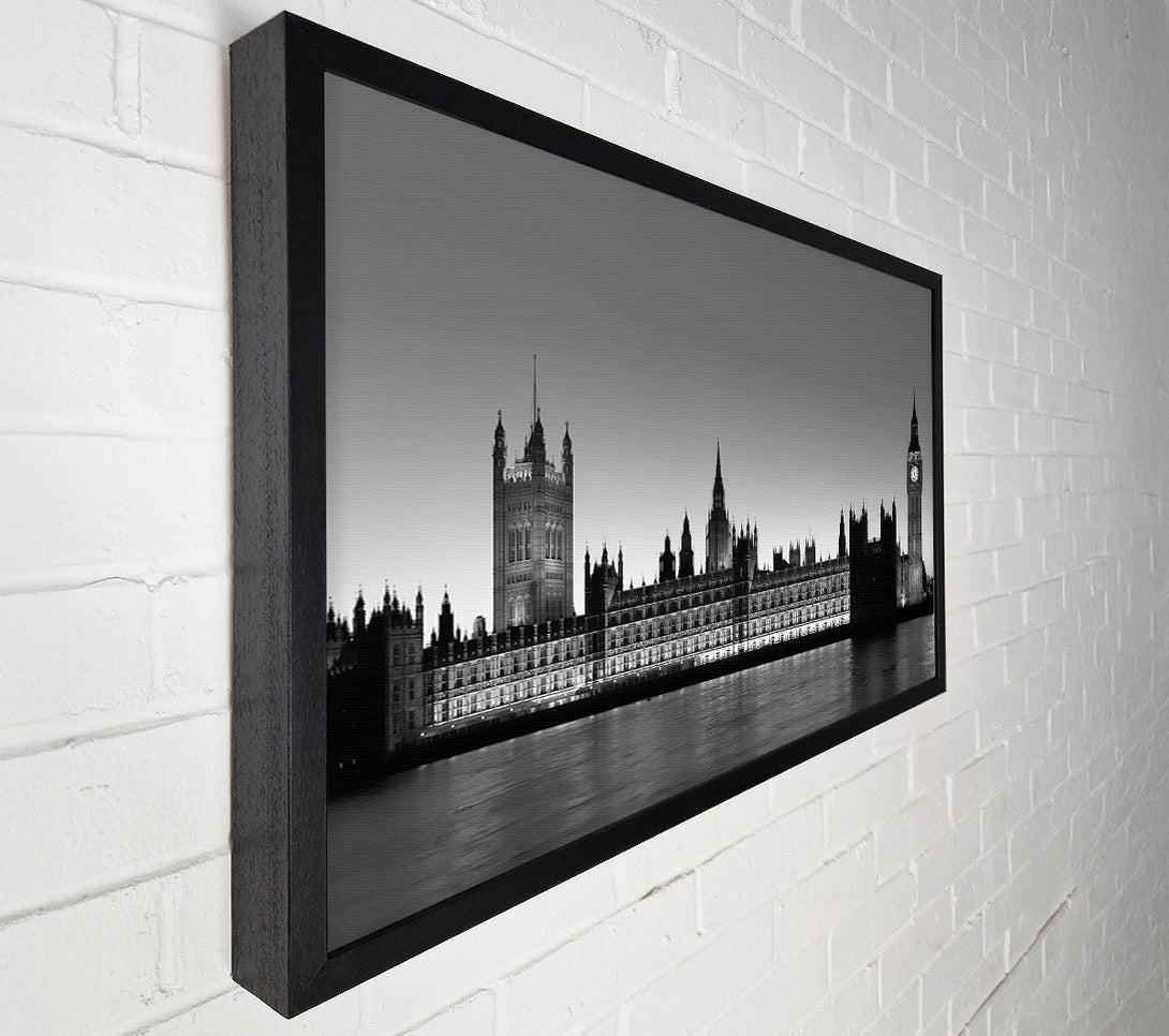  A Canvas Print of London Houses Of Parliament On The Thames B n W Canvas Art