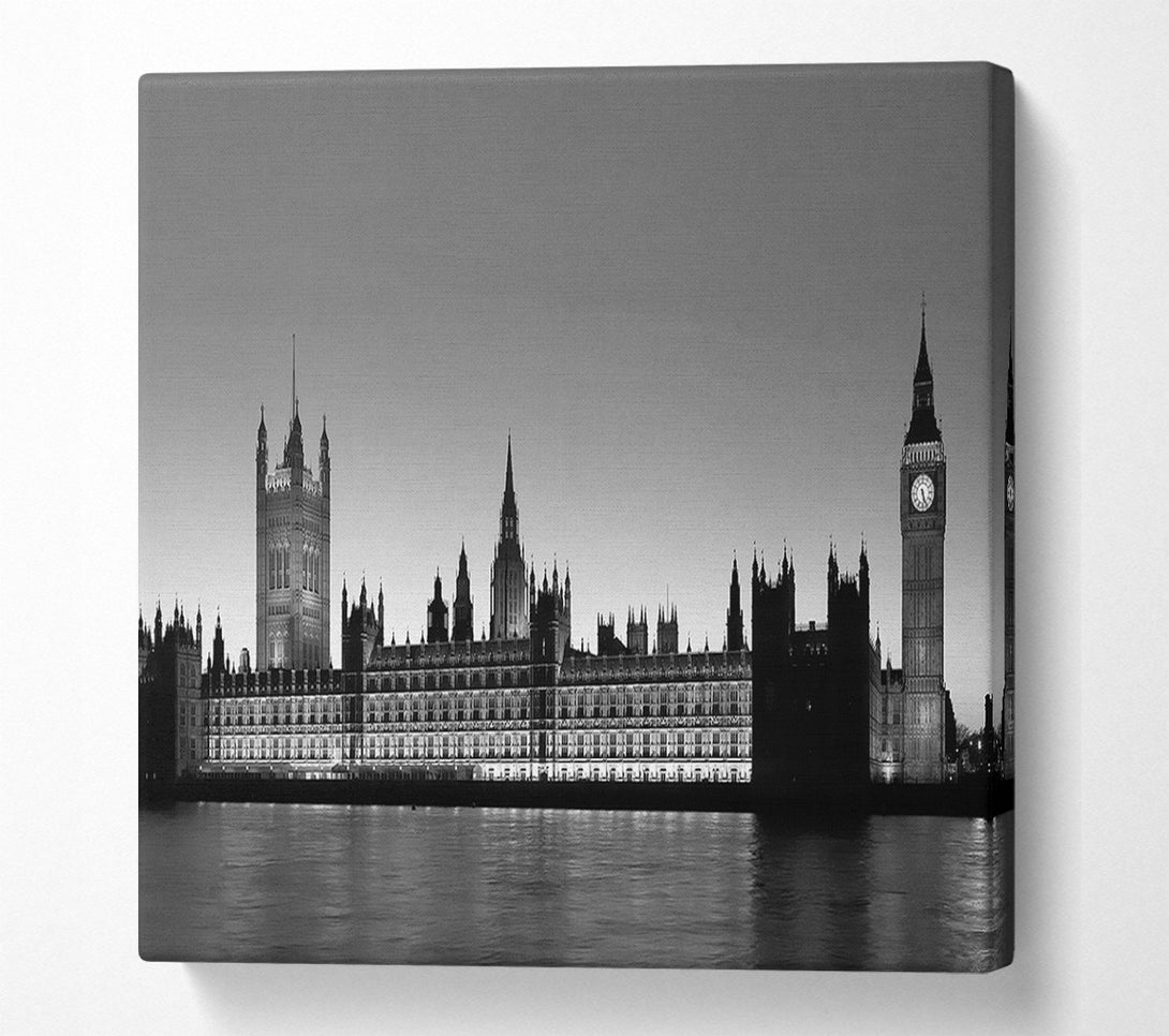  A Canvas Print of London Houses Of Parliament On The Thames B n W Canvas Art