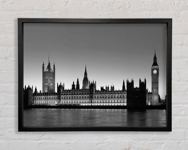 London Houses Of Parliament On The Thames B n W Framed Print