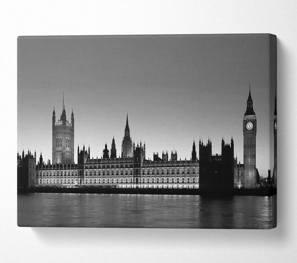  A Canvas Print of London Houses Of Parliament On The Thames B n W Canvas Art