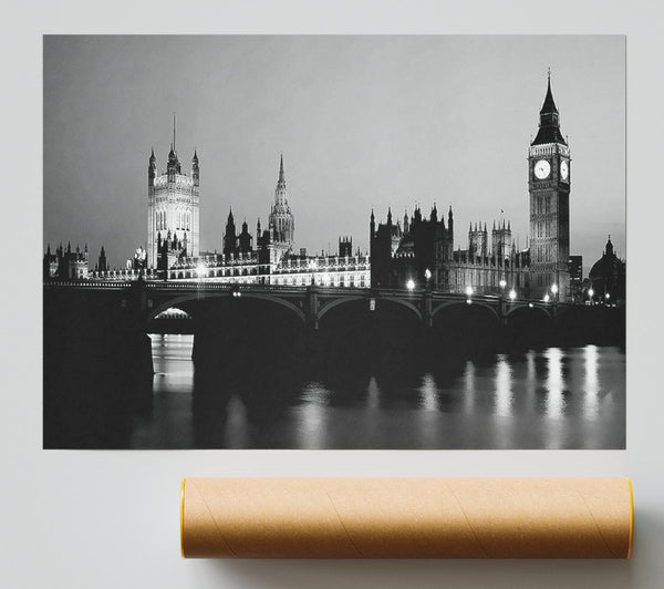 London Houses Of Parliament With Big Ben B N W Giclee Print