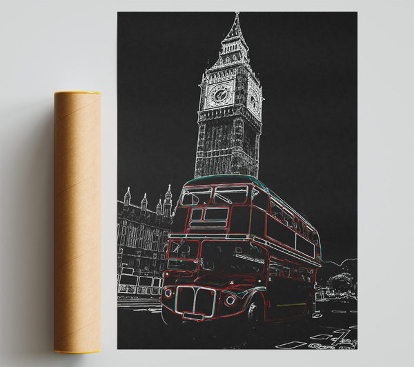 London Night Bus Giclee Print
