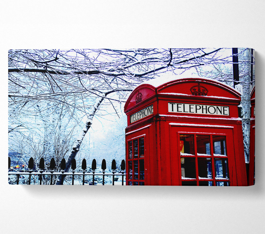  A Canvas Print of London Telephone Box In The Snow Canvas Wall Art