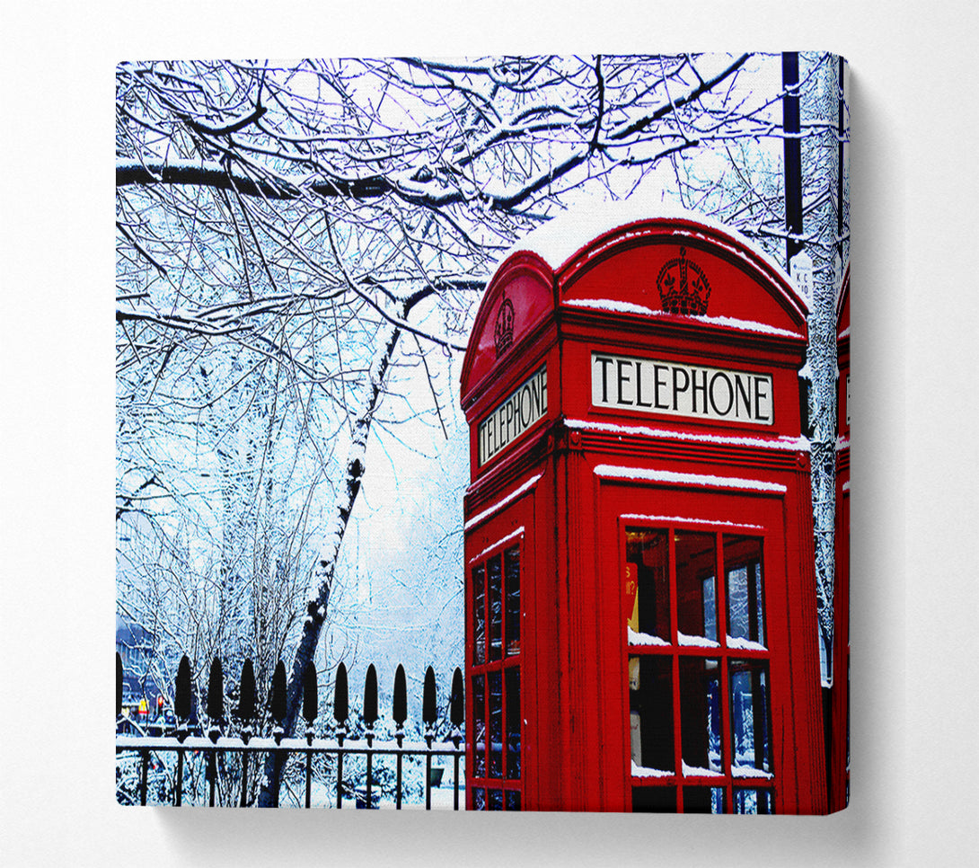  A Canvas Print of London Telephone Box In The Snow Canvas Wall Art