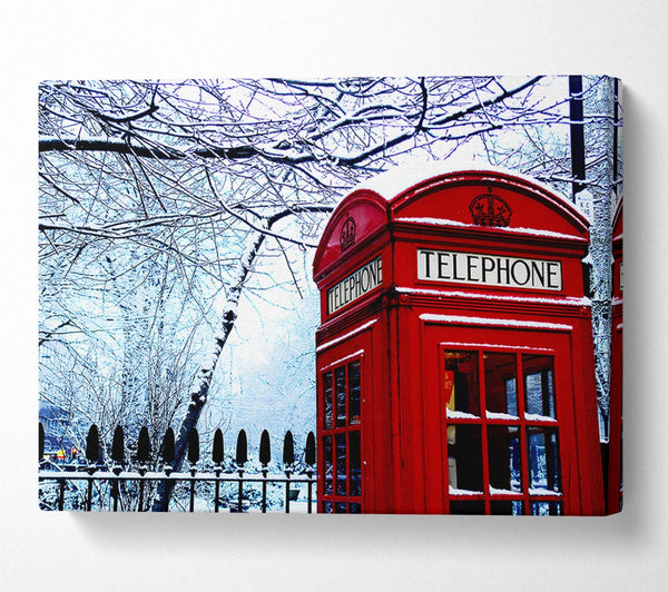  A Canvas Print of London Telephone Box In The Snow Canvas Wall Art