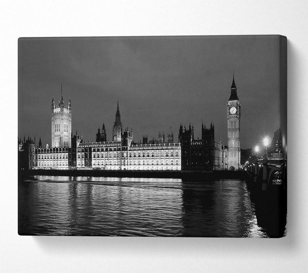  A Canvas Print of London Thames Houses Of Parliament B n W Night Canvas Print