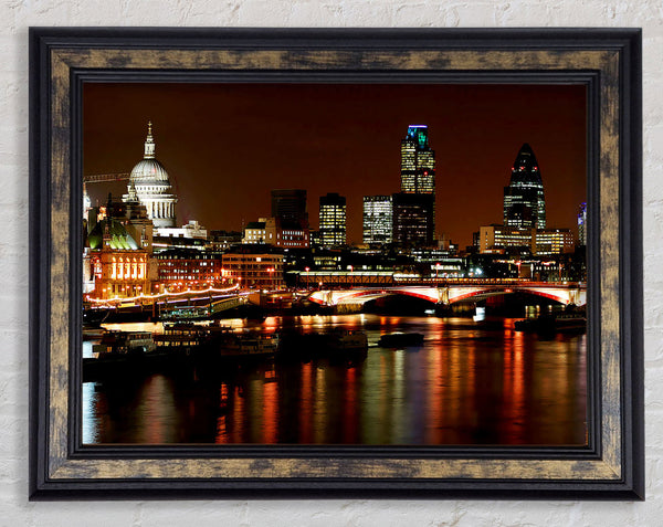 London Thames Night Lights Framed Print